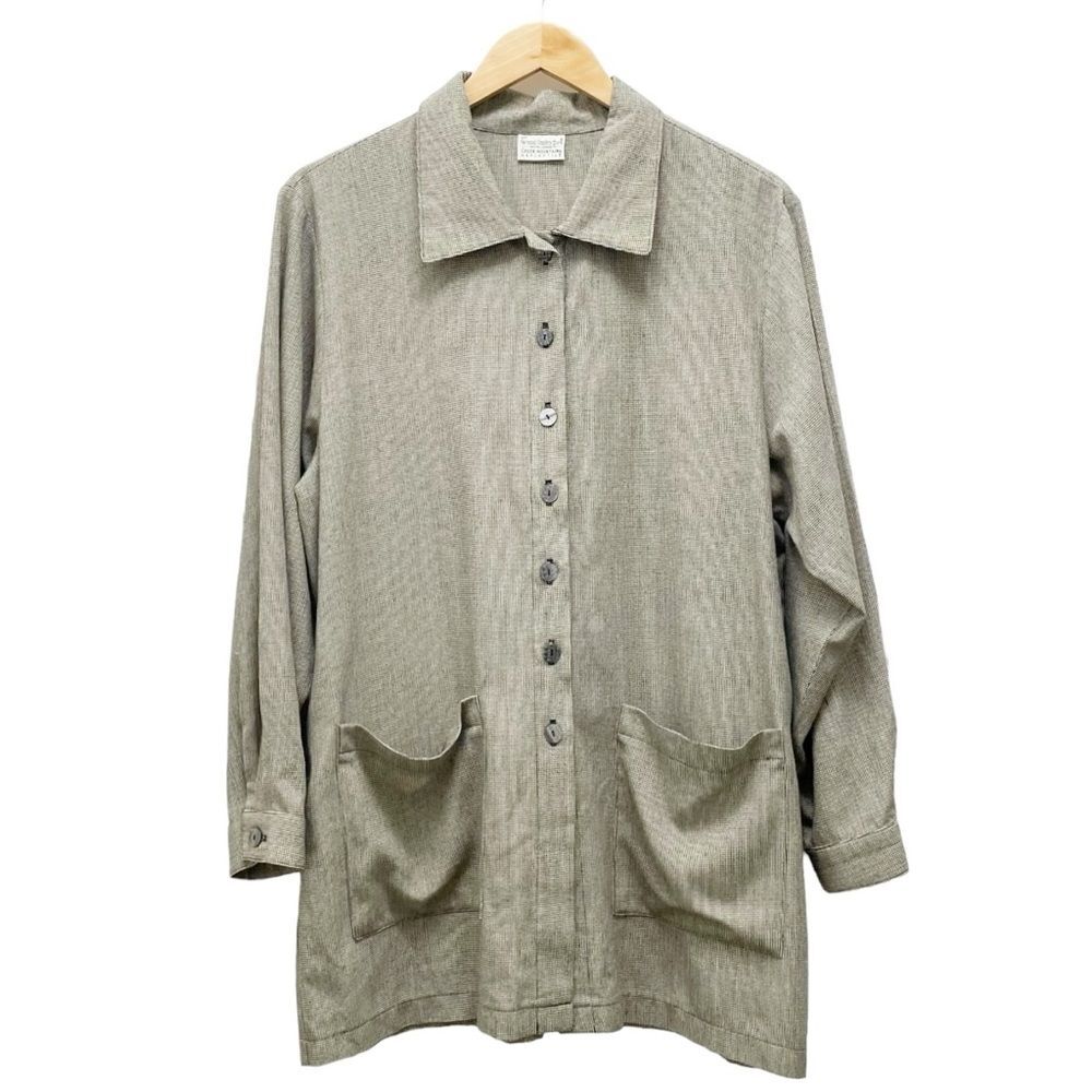 Vermont Country Store Beige Lagenlook Tunic Smock Tan Brown Plaid Size Medium